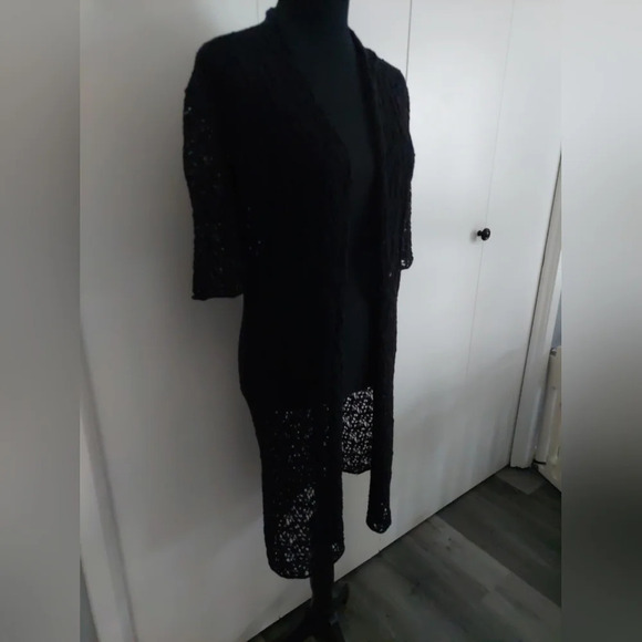 Eileen Fisher Wool lace Duster cardigan black size xsmall - Picture 5 of 10